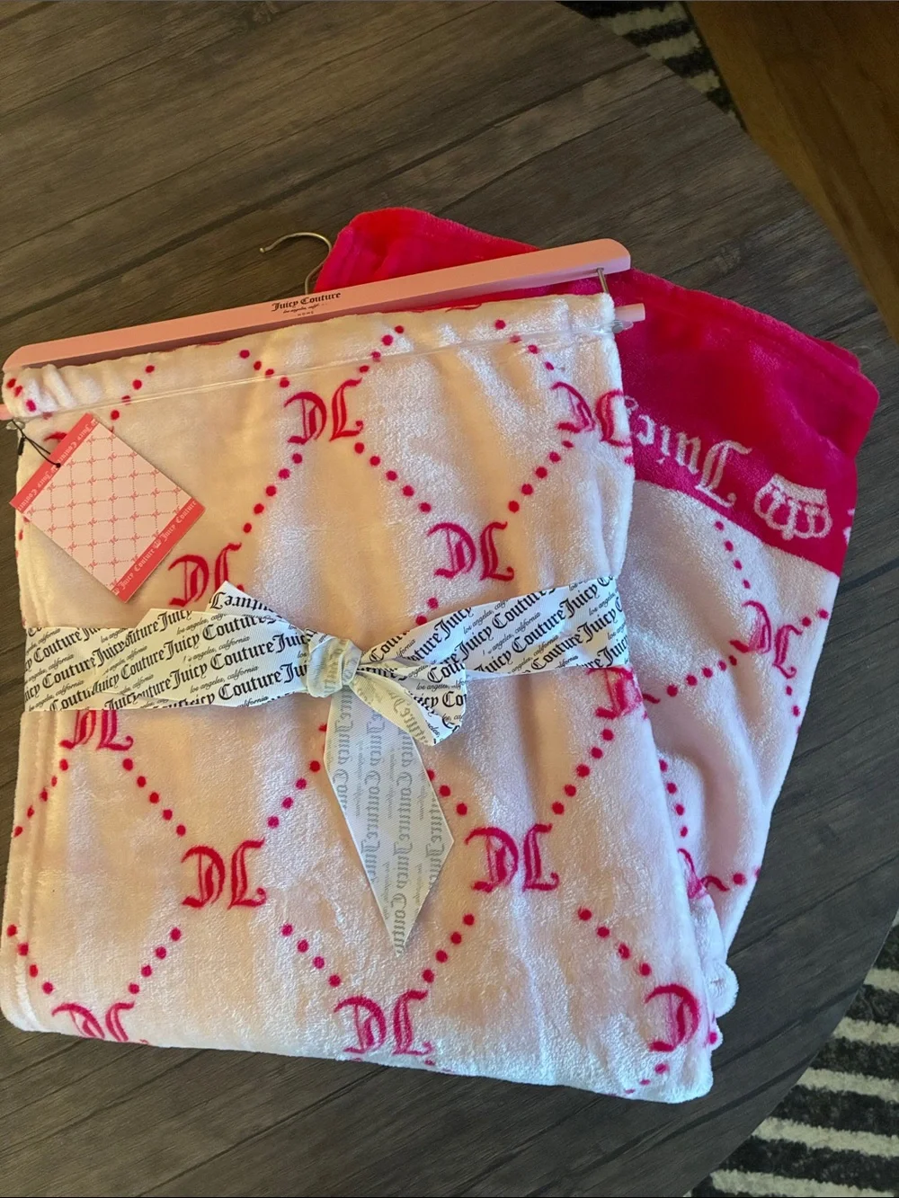 Juicy Couture Light Pink & Hot Pink Logo Plush Throw Blanket